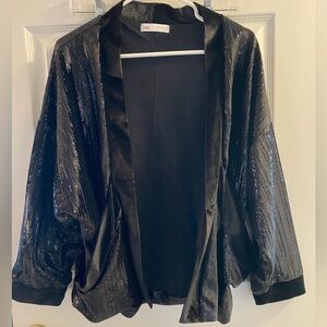 Zara Black Shimmery Open-Front Blazer Jacket